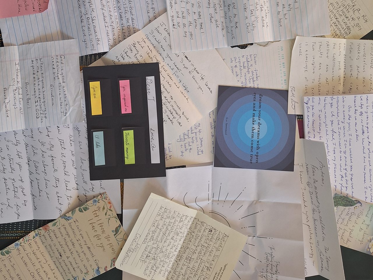 Handwritten notes and cards from Antieris's family and friends